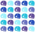 Seamless pattern with colored stylish funny elephants. Vector illustration