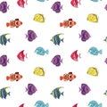 Seamless pattern colored tropical Fish, ornamental graphic fish, floral line pattern. Vector. Zentangle doodle. concept for Royalty Free Stock Photo