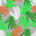 Seamless pattern of colored Vector outline illustration of people hands