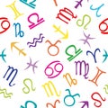 Seamless pattern with colored zodiacal signs