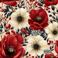 Seamless pattern with colorful anemone flowers