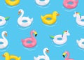 Seamless pattern of colorful animals floats cute kids toys on blue background Royalty Free Stock Photo