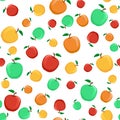 Seamless pattern from colorful apples with a leaf on a white background. Royalty Free Stock Photo