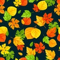 Seamless pattern with colorful autumn leaves on dark blue. Vector illustration Royalty Free Stock Photo