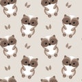 Seamless pattern, colorful baby badgers on a gray background. Cartoon print, textile, kids bedroom decor.