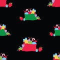 Seamless pattern of colorful bags with christmas gifts