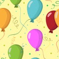 Seamless pattern with colorful balloons on beige background. Royalty Free Stock Photo