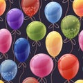 Seamless pattern with colorful balloons. Cute background with helium balloon decoration for birthday. Festive texture Royalty Free Stock Photo