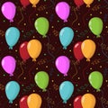 Seamless pattern with colorful balloons on dark brown background. Royalty Free Stock Photo