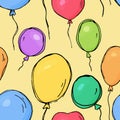 Seamless pattern with colorful balloons. Vector illustration in sketch style. Royalty Free Stock Photo