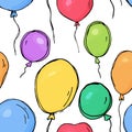 Seamless pattern with colorful balloons. Vector illustration in sketch style. Royalty Free Stock Photo