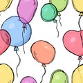 Seamless pattern with colorful balloons. Vector illustration in sketch style. Royalty Free Stock Photo