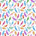 Seamless pattern with colorful bird. Watercolor hand drawn illustration.