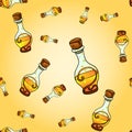 Seamless pattern with colorful bottles with magic potion