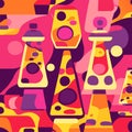 Seamless pattern with colorful bottles in retro style. Vector illustration Generative AI