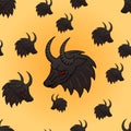 Seamless pattern with colorful bull head with red eyes