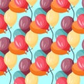 Seamless pattern with colorful bunches of birthday balloons flying for party and celebration. Balloons in a modern flat style Royalty Free Stock Photo