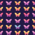 Seamless pattern with colorful butterflies on dark background. Vector illustration Royalty Free Stock Photo