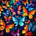 Seamless pattern with colorful butterflies on a dark background. Vector illustration Royalty Free Stock Photo