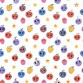 Seamless pattern with colorful cartoon apples and stars on a white background Royalty Free Stock Photo
