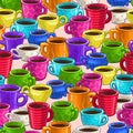 Seamless pattern with colorful cartoon coffee cups Royalty Free Stock Photo