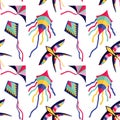 Seamless Pattern with Colorful Cartoon Flying Kites Royalty Free Stock Photo