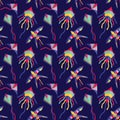 Seamless Pattern with Colorful Cartoon Flying Kites Royalty Free Stock Photo