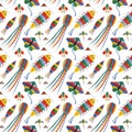 Seamless Pattern with Colorful Cartoon Flying Kites Royalty Free Stock Photo