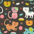 Seamless pattern with colorful cats Royalty Free Stock Photo