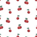 Seamless pattern, colorful cherries on twigs with leaves. Print, fruit background, vector