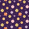 Seamless pattern with colorful circle candy on purple background. Design for textile Royalty Free Stock Photo