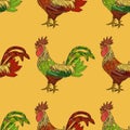 Seamless pattern with colorful cock.