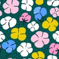 Seamless pattern with colorful cotton flowers. Decorative floral texture. Vector illustration