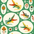 Seamless pattern with colorful crocodiles and flowers. Royalty Free Stock Photo