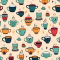 Seamless pattern with colorful cups of coffee. Vector illustration Royalty Free Stock Photo