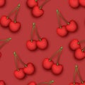 Seamless Pattern with Colorful Cute Cherries in Modern Plastic Style