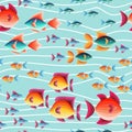 Seamless pattern of colorful, cute fish. Cartoons illustration Royalty Free Stock Photo