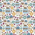 Seamless pattern of colorful desserts