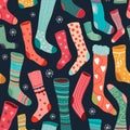 Seamless pattern with colorful different socks