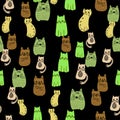 Seamless pattern Colorful doodle cats group