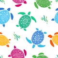 Seamless pattern with colorful doodle turtles Royalty Free Stock Photo