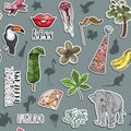 Seamless pattern with Colorful exotic stickers. Various tropi