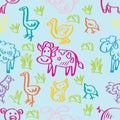 Seamless pattern with colorful farm animals. Royalty Free Stock Photo
