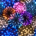 Seamless pattern with colorful fireworks
