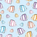 Seamless pattern colorful fish on blue background Royalty Free Stock Photo