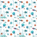 Seamless pattern with colorful fish