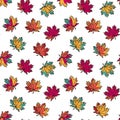Seamless pattern with colorful flat maple leaves