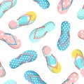 Seamless pattern of colorful flip flops set isolated on white background Royalty Free Stock Photo