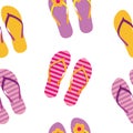 Seamless pattern colorful flip flops summer holiday design Royalty Free Stock Photo