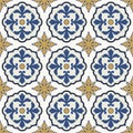 Seamless pattern from colorful floral Moroccan, Portuguese tiles, Azulejo, ornaments.